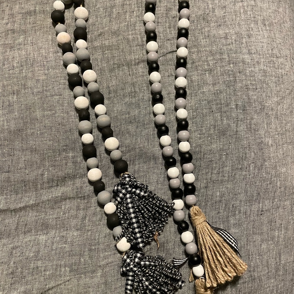 Black and White Beaded Garland - Set of 2 Farmhouse